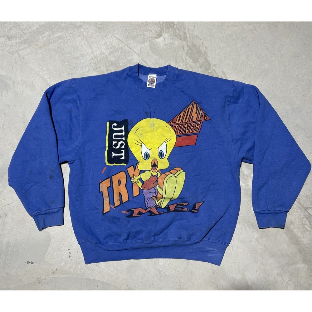 Vintage Munsing Wear Tweety Bird Sweatshirt SZ XL Looney Tunes Big Face Print
